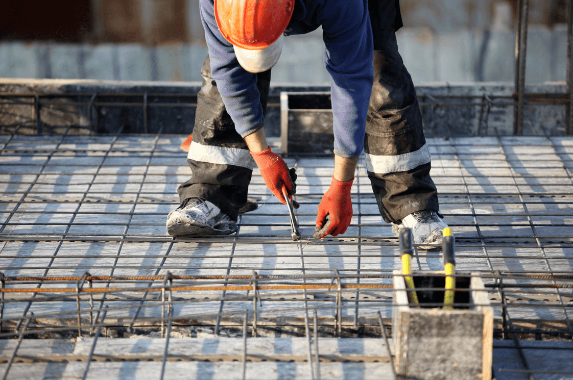 Steel reinforcement laid for a concrete slab